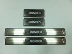 JMT Накладки на дверные пороги с логотипом и LED подсветкой, нерж. FORD Mondeo 14-