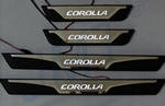 JMT Накладки на дверные пороги с логотипом и LED подсветкой, нерж., OEM Stile TOYOTA Corolla 13-