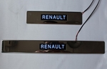 JMT Накладки на дверные пороги с логотипом и LED подсветкой, нерж. RENAULT Logan 04-/08-